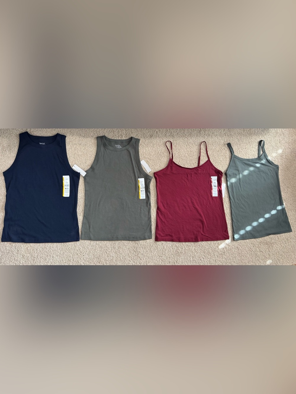 Set of 4 Ribbed Tanks in Navy, Olive, and Burgundy